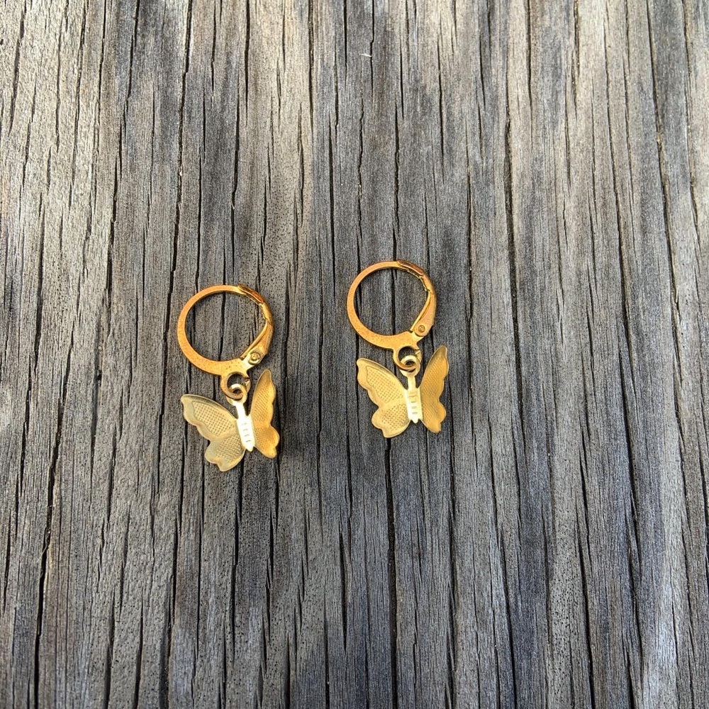 Gold butterfly hoop earrings
